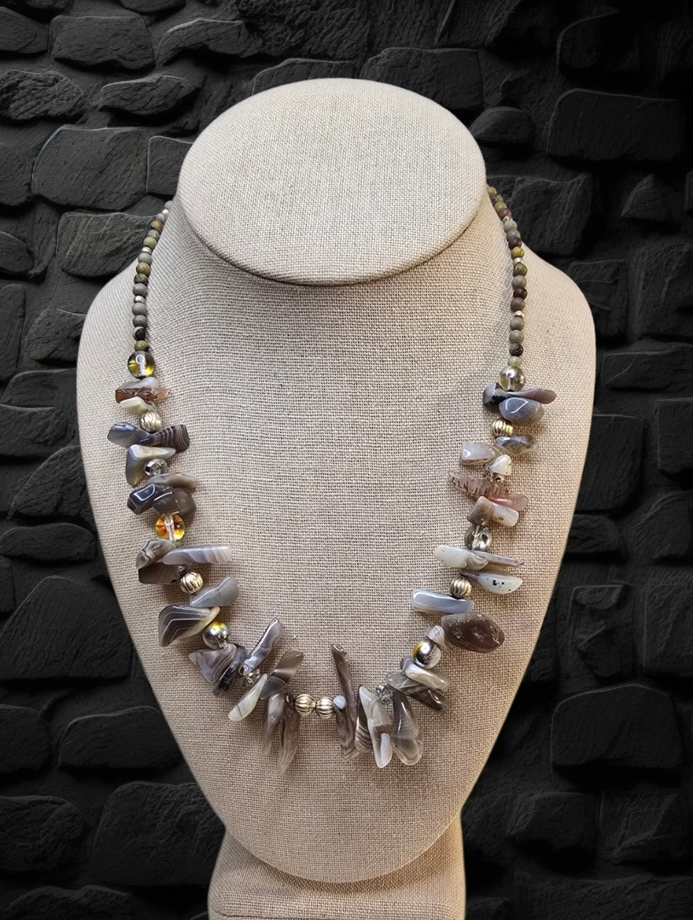 Botswana Agate Necklace With Beaded Accents
